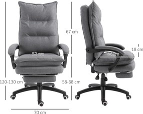 Cadeira de escritório ergonómica com função de massagem, com encosto reclinável, altura ajustável, apoio para os pés integrado, comando com fio, rotaç