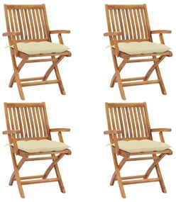 vidaXL Cadeiras de jardim dobráveis c/ almofadões 4 pcs teca maciça