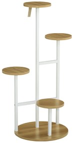 Outsunny Suporte para Plantas de 4 Níveis Suporte para Vasos de Plantas com Estrutura de Aço 40x40x95,5cm Madeira e Branco