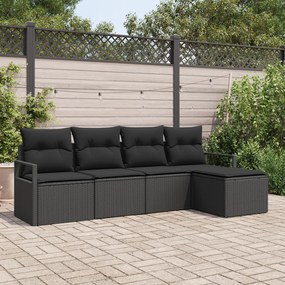 Conjunto de Sofá de Jardim vidaXL 5 Peças com Almofadas Preto Vime Polipropileno