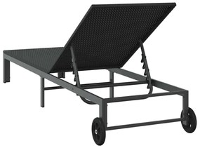 Espreguiçadeira vidaXL com Rodas Preto em Rattan Poliéster