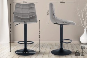 Banco de bar Jerry em veludo com estrutura preta 87-108,5 x 43 x 46,5 cm Cinzento