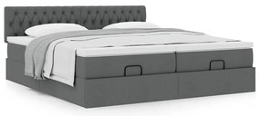 Estrutura de cama otomana com colchões tecido cinzento escuro