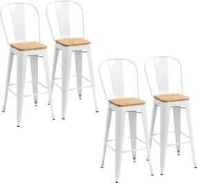 HOMCOM Conjunto 4 Bancos Altos Empilháveis Encosto Alto Apoio Pés Assento Madeira Design Moderno 44x53x116 cm Branco | Aosom Portugal