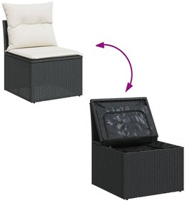 8 pcs conjunto sofás de jardim com almofadões vime PE preto