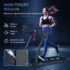 HOMCOM Passadeira de Correr e Andar Dobrável com 12 Programas Velocidade até 14km/h Tela LCD Pulsômetro Superfície 122x41cm e Rodas de Transporte 153x77x124cm Preto