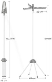 Estendal para a roupa com 3 braços rotativos e 4 pernas cinzento-branco