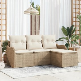 Conjunto de Sofá de Jardim vidaXL 4 Peças com Almofadas Bege Rattan Po