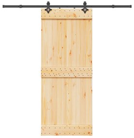 Porta de correr com ferragens 85x210 cm madeira de pinho maciça