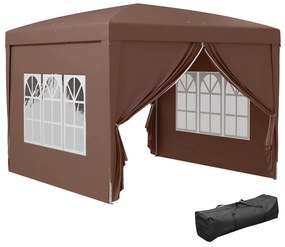 Tenda de Jardim com Paredes Laterais Amovíveis Janelas Porta com Fecho de Correr e Bolsa de Transporte 295x295x196-258 cm Café