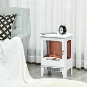 Lareira elétrica com design neo-retro, 900-1800 W, simulação de chamas com LED e luminosidade ajustável, em aço e ABS branco