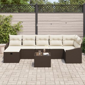 Conjunto de Sofá de Jardim de 8 Peças com Almofadas Castanho Rattan Po