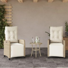vidaXL Cadeiras jardim reclináveis 2 pcs c/ apoio de pés vime PE bege