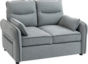 HOMCOM Sofá 2 lugares, sofá de sala em veludo egípcio, 2 almofadas incluídas, bolso lateral, 136 x 81 x 90 cm, cinza | Aosom Portugal