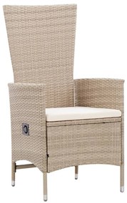7 pcs conjunto jantar exterior com almofadões vime PE bege