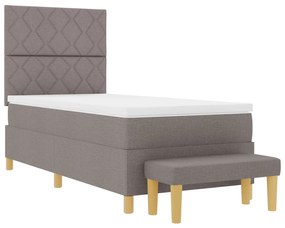Cama com Box Spring com Colchão &amp; Banco Taupe 100x200 cm Tecido