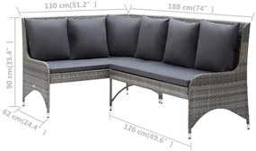 Sofás de canto para jardim 2 pcs vime PE cinzento