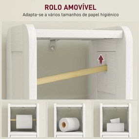 Armário de Casa de Banho Estreito Móvel Auxiliar de Casa de Banho 21x20x79 cm com Prateleira Ajustável Suporte para Papel Higiénico Branco