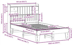 Cama sem colchão 135x190 cm madeira de pinho maciça