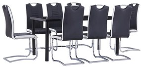 9 pcs conjunto de jantar couro artificial preto