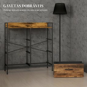 Cómoda com 6 Gavetas Dobráveis de Tecido Estrutura de Aço e Estilo Industrial 79x29x85 cm Castanho Rústico