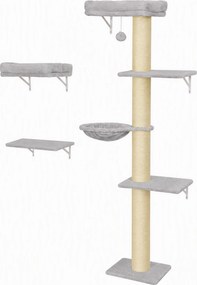 PawHut Parede de Escalada para Gatos, Conjunto de Escalada para Gatos de 3 Peças, Elementos de Parede com Arranhador, Plataformas, Rede | Aosom Portugal