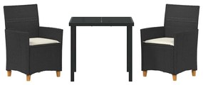 Conjunto de Jantar de Jardim de 3 Peças com Almofadas Preto em Rattan