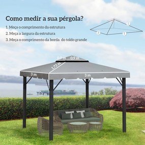Toldo de Substituição para Pérgola 300x300 cm Teto de Substituição par
