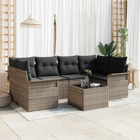 Conjunto de Sofá de Jardim de 7 peças com Almofadas Cinzentas de Vime
