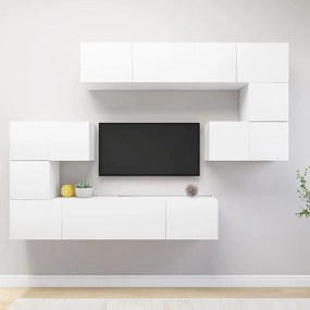8 pcs conjunto de móveis de TV derivados de madeira branco