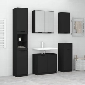 vidaXL 5pcs conj. armários casa de banho madeira processada preto