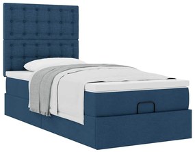 Cama otomana com colchão 90x200 cm tecido azul