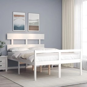 vidaXL Cama de casal para idosos c/ cabeceira madeira maciça branco