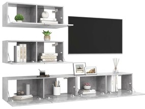 4 pcs conjunto de móveis de TV derivados madeira cinza cimento