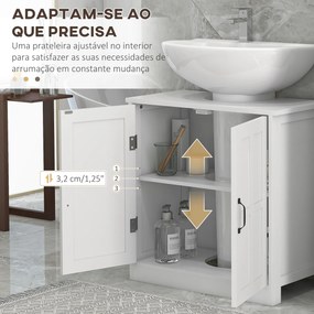 Móvel para Lavatório Pousar (NÃO INCLUIDO) Armário para Casa de Banho com 2 Portas e Prateleira Interior Ajustável 60x30x60 cm Branco
