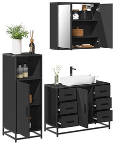 vidaXL 3 pcs conjunto móveis casa de banho derivados de madeira preto