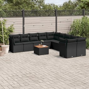 11 pcs conjunto sofás de jardim c/ almofadões vime PE preto