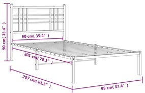 Estrutura de cama com cabeceira 90x200 cm metal preto