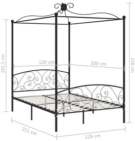 Estrutura de cama com dossel 120x200 cm metal preto
