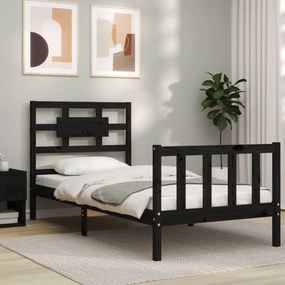 Estrutura de cama com cabeceira 100x200 cm madeira maciça preto