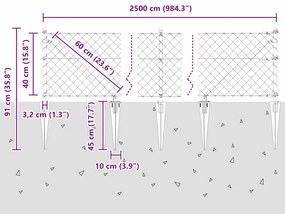 Conjunto de Postes de Cerca Prateado 25 x 0.4 m Aço galvanizado
