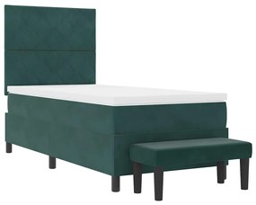 Cama Box com Colchão e Banco Verde Escuro 100x200 cm Veludo