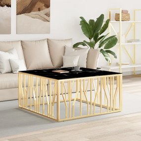 vidaXL Mesa de centro 100x100x50 cm aço inoxidável e vidro dourado