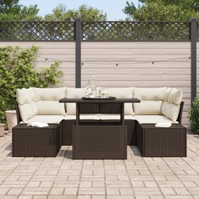 Conjunto de Sofá de Jardim 7 Peças com Almofadas Castanho em Rattan