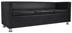 Conjunto sofás de 2 e 3 lugares + poltrona couro artific. preto