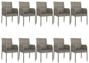 11 pcs conjunto jantar jardim c/ almofadões vime PE preto/cinza