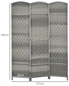 Biombo Dobrável de 3 Painéis Divisor de Ambientes 135x180 cm Ecrã de Privacidade de Polipropileno Cinza Misto