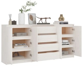 Armários de apoio 3 pcs pinho maciço branco