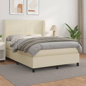vidaXL Cama com molas/colchão 140x200 cm couro artificial cor creme