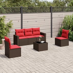 vidaXL 6 pcs conjunto de sofás jardim c/ almofadões vime PE castanho